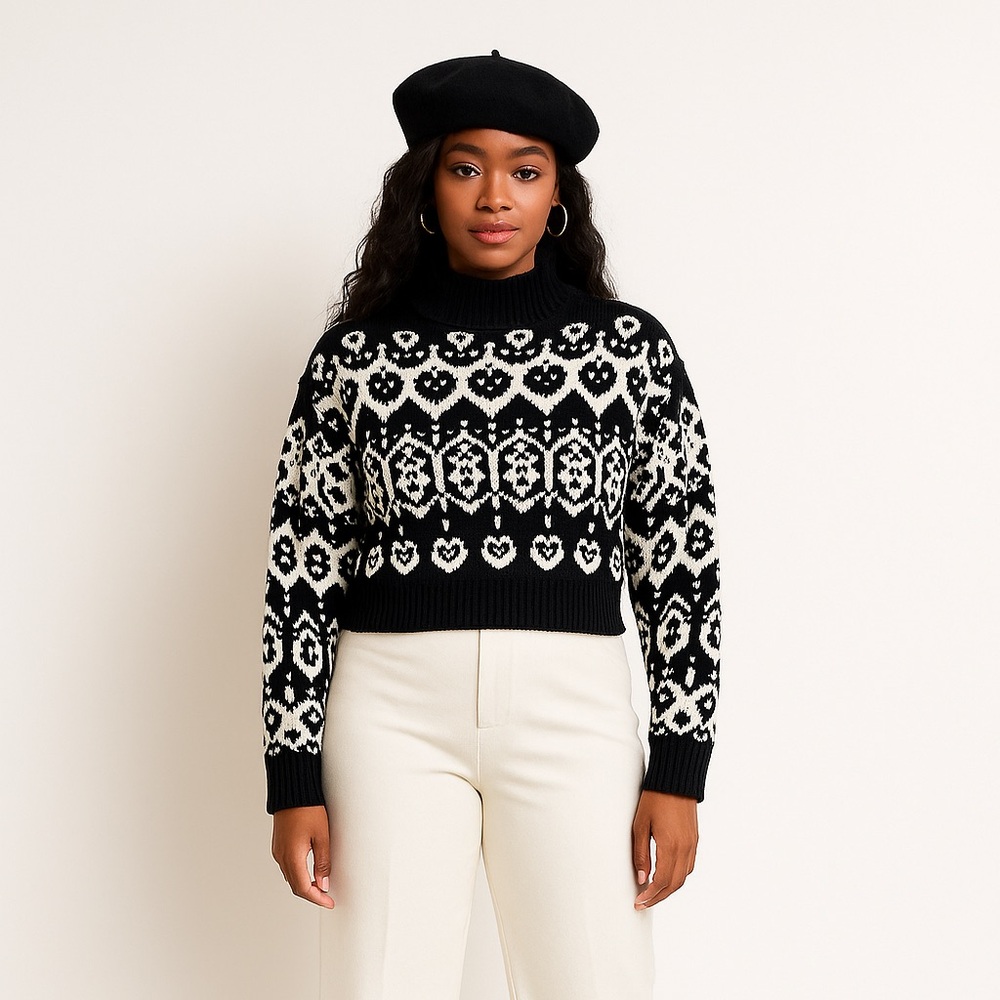 Black and White Patterned Women's Sweater size M